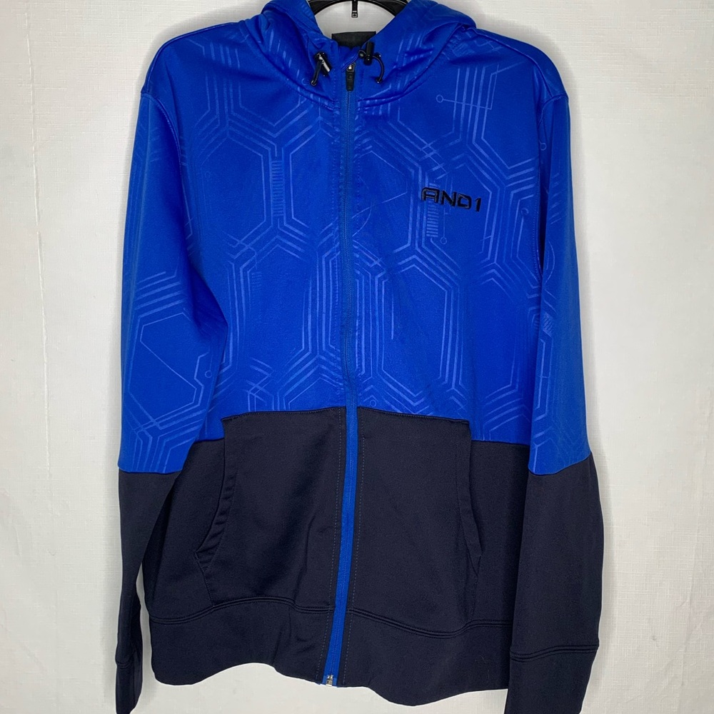 AND 1 Men's Blue & Black Hooded Zippered Front Jacket Size M
